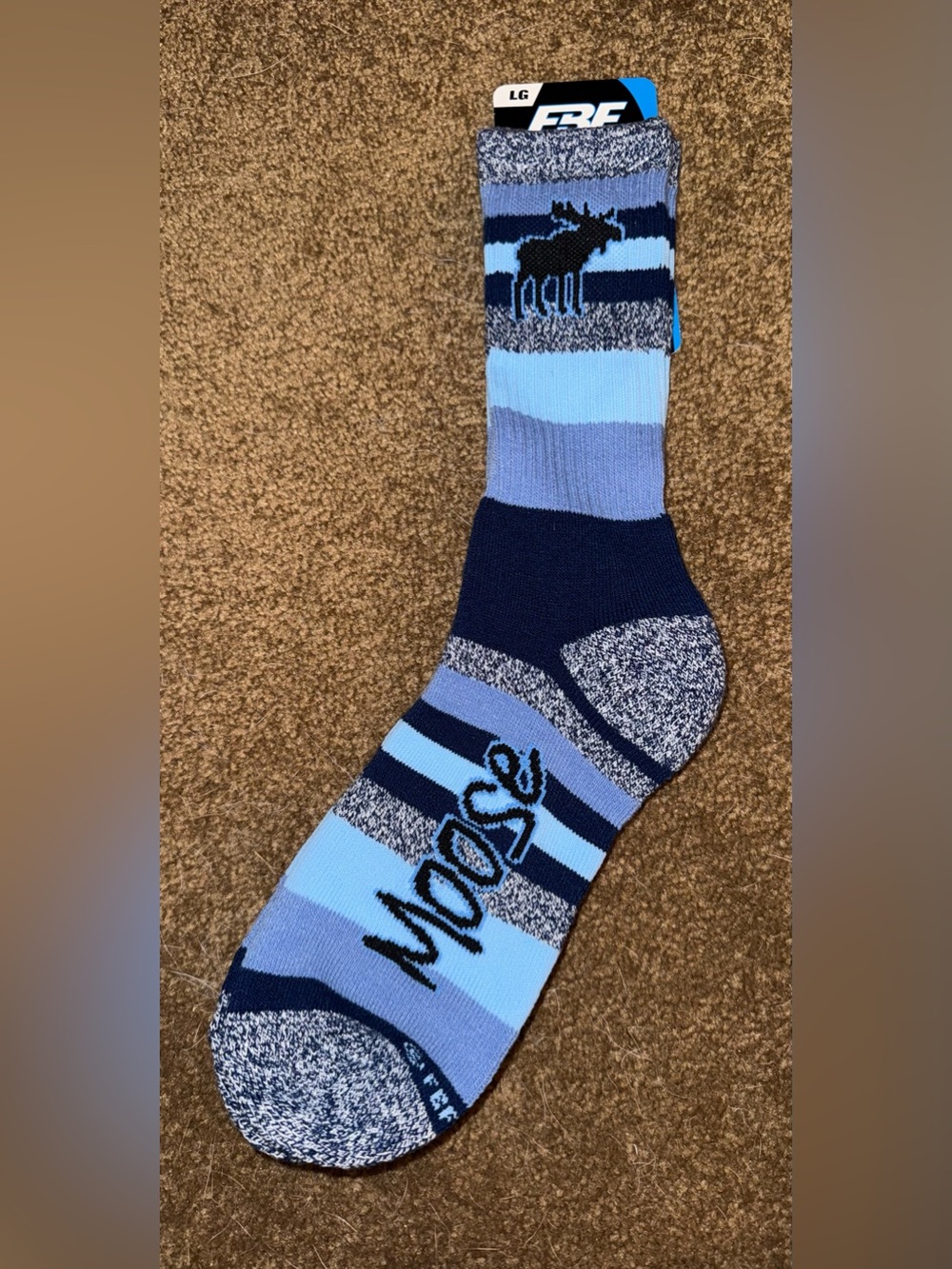 For Bare Feet "Moonlight Moose" crew socks for novelty or athletics, size L, NWT
